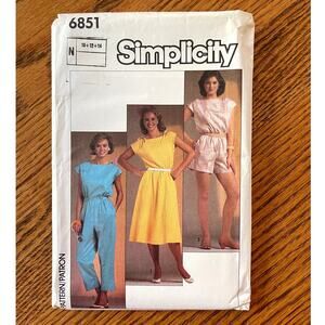 UNCUT Vintage 1980s Simplicity 6851 Sewing Pattern Womens XS-S Dress Jumpsuit